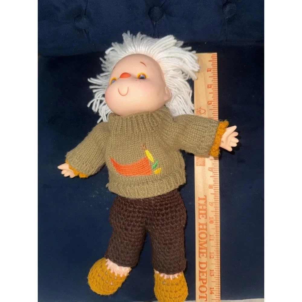 Vintage Handmade Yarn Hair Cloth Doll w/ Crocheted Clothes Retro- Folk Art 1970s